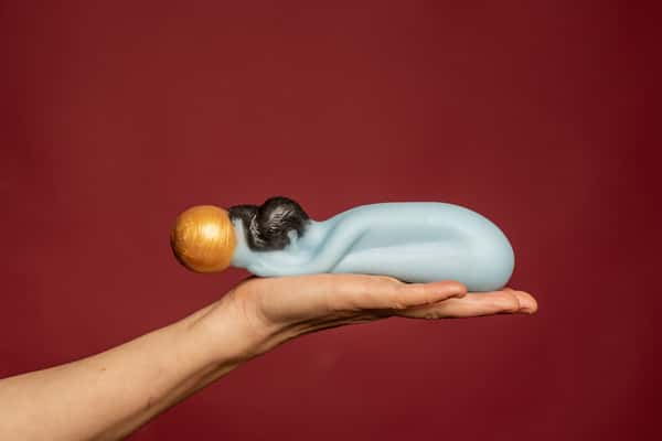 Uttanasana well balanced, our handmade toy with two ends in soft and hard, including stand with suction cup, 21 cm