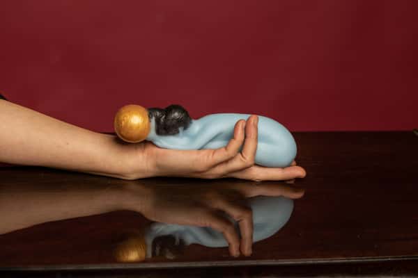 Uttanasana well balanced, our handmade toy with two ends in soft and hard, including stand with suction cup, 21 cm